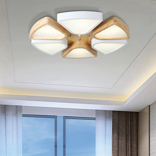 4/6 Lights Living Room Ceiling Lights Flush Mount, Modern Wood and Iron Lighting Fixture in Warm/White 6 Beige Clearhalo 'Ceiling Lights' 'Close To Ceiling Lights' 'Close to ceiling' 'Flush mount' Lighting' 370872