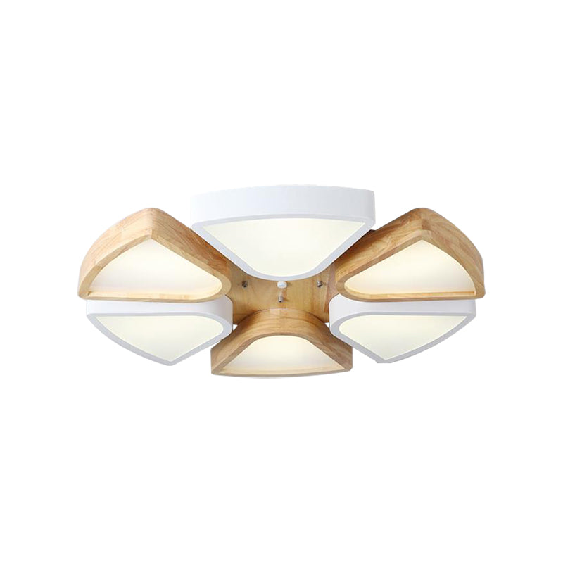 4/6 Lights Living Room Ceiling Lights Flush Mount, Modern Wood and Iron Lighting Fixture in Warm/White Clearhalo 'Ceiling Lights' 'Close To Ceiling Lights' 'Close to ceiling' 'Flush mount' Lighting' 370874