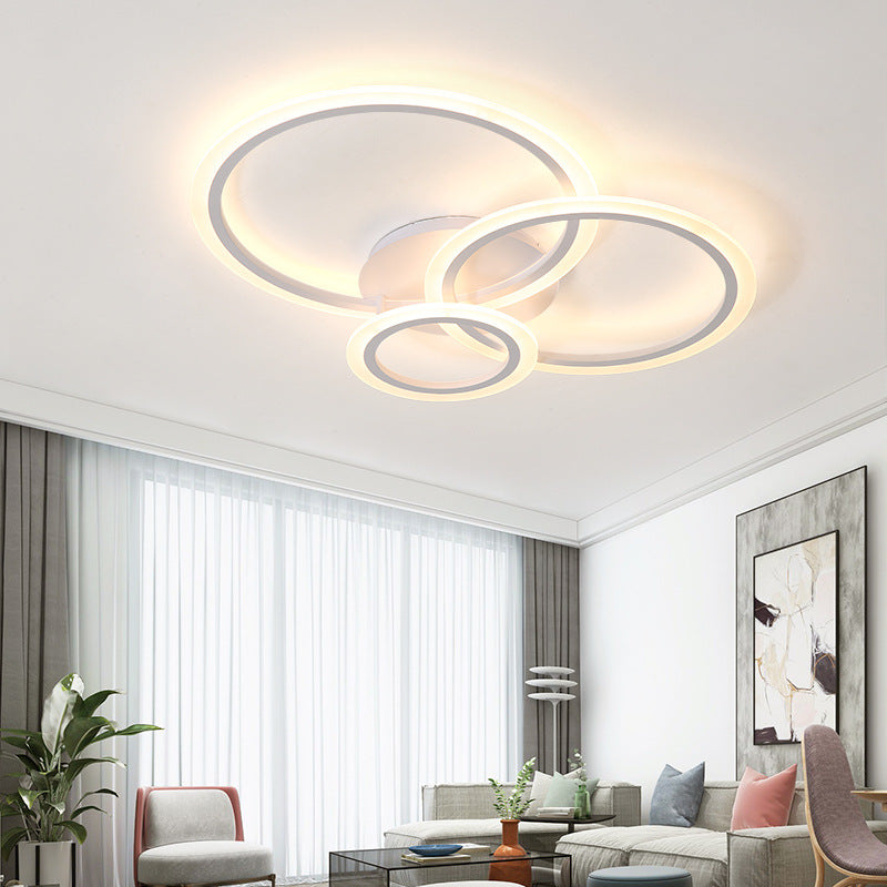 1/2/3 Light Ring Bedroom Ceiling Light Fixture Modern Acrylic Unique Lighting Fixture in White, Warm/White 3 White Clearhalo 'Ceiling Lights' 'Close To Ceiling Lights' 'Close to ceiling' 'Flush mount' Lighting' 370931