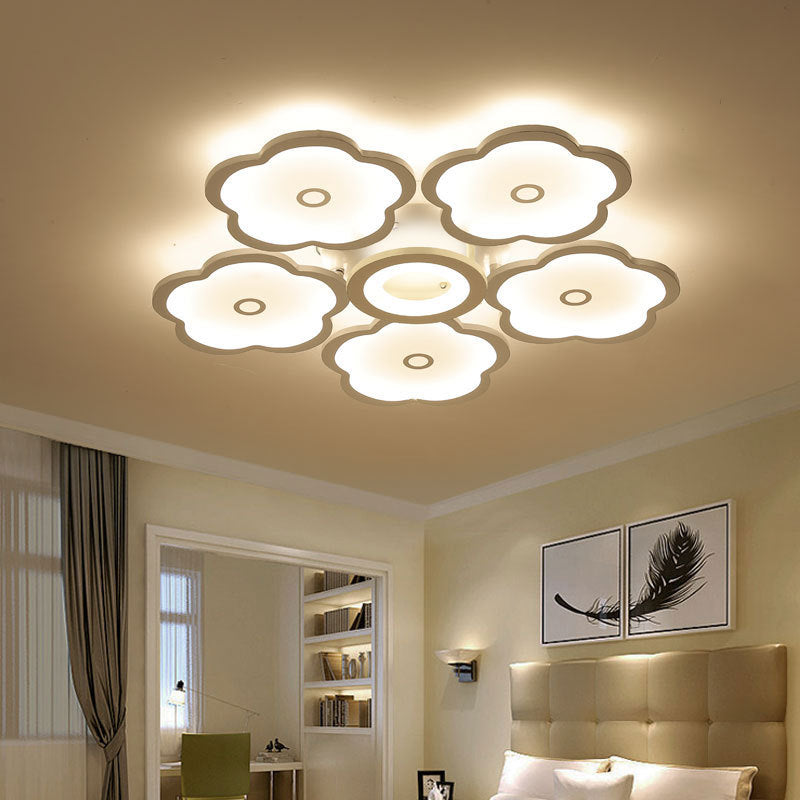 3/6/9 Heads Unique Flower Ceiling Fixture Modern Iron Acrylic White Ceiling Lights for Indoor 6 White Clearhalo 'Ceiling Lights' 'Close To Ceiling Lights' 'Close to ceiling' 'Semi-flushmount' Lighting' 371014