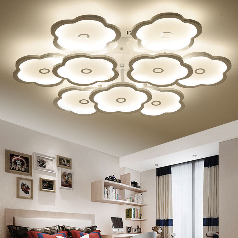 3/6/9 Heads Unique Flower Ceiling Fixture Modern Iron Acrylic White Ceiling Lights for Indoor 9 White Clearhalo 'Ceiling Lights' 'Close To Ceiling Lights' 'Close to ceiling' 'Semi-flushmount' Lighting' 371018