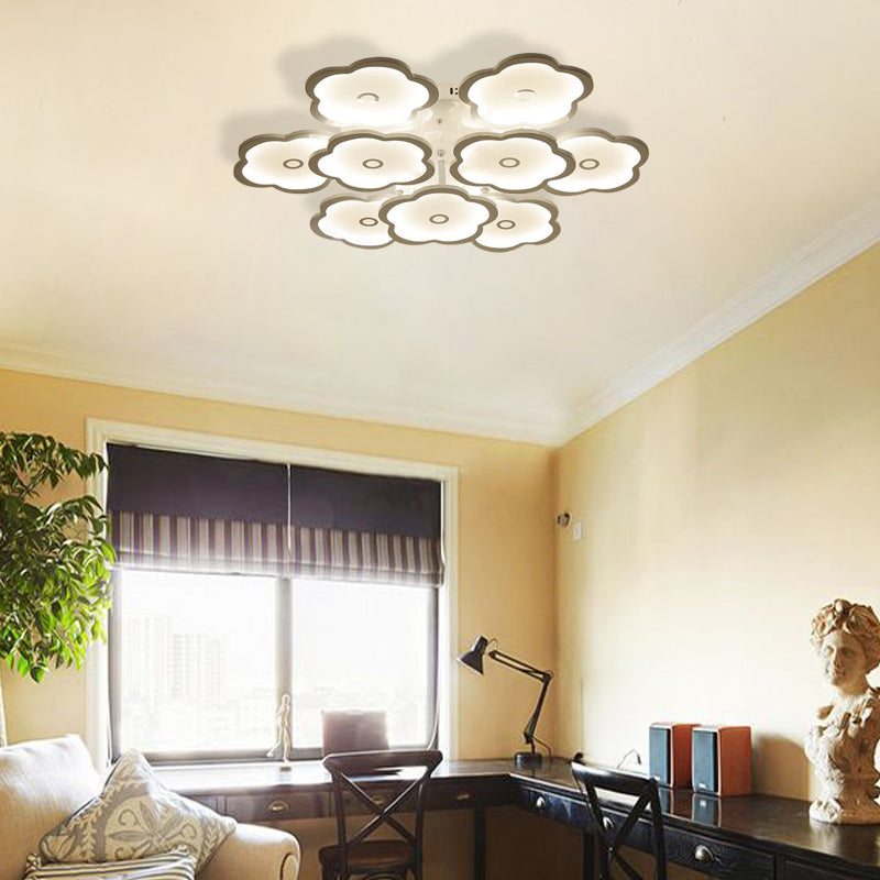 3/6/9 Heads Unique Flower Ceiling Fixture Modern Iron Acrylic White Ceiling Lights for Indoor Clearhalo 'Ceiling Lights' 'Close To Ceiling Lights' 'Close to ceiling' 'Semi-flushmount' Lighting' 371019