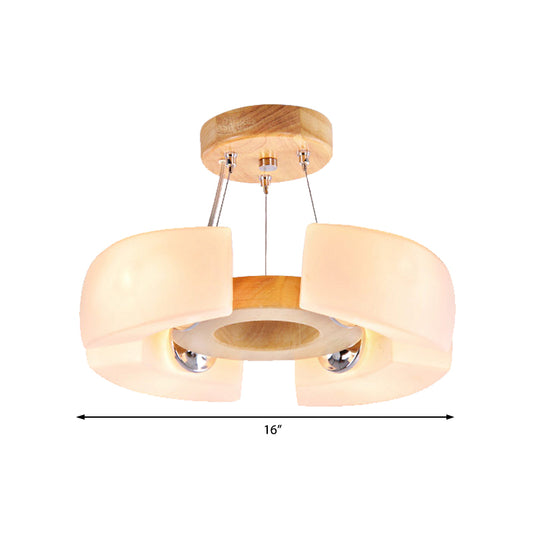 4/6 Light Wooden Ceiling Light Fixture Modern Unique Round Flush Mount Light, Warm/White Clearhalo 'Carpenter Chandeliers' 'Ceiling Lights' 'Chandeliers' 'Industrial' 'Modern Chandeliers' 'Modern' Lighting' 371037