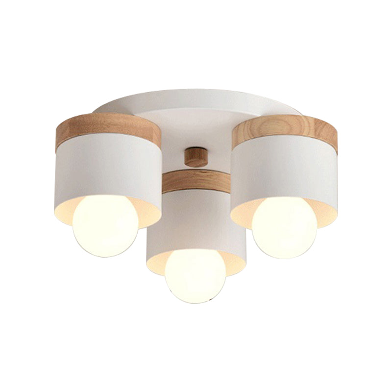 3/7 Heads Cylinder Ceiling Lights Flush Mount Modern Metal Wooden Ceiling Fixture for Indoor Clearhalo 'Ceiling Lights' 'Close To Ceiling Lights' 'Close to ceiling' 'Semi-flushmount' Lighting' 371044