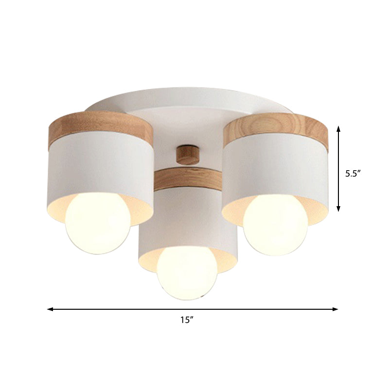 3/7 Heads Cylinder Ceiling Lights Flush Mount Modern Metal Wooden Ceiling Fixture for Indoor Clearhalo 'Ceiling Lights' 'Close To Ceiling Lights' 'Close to ceiling' 'Semi-flushmount' Lighting' 371045