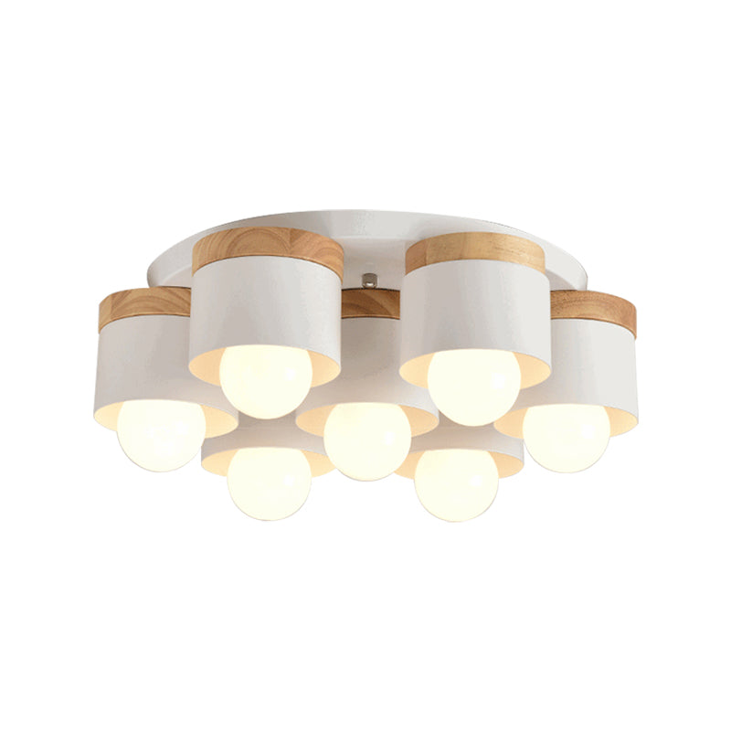 3/7 Heads Cylinder Ceiling Lights Flush Mount Modern Metal Wooden Ceiling Fixture for Indoor Clearhalo 'Ceiling Lights' 'Close To Ceiling Lights' 'Close to ceiling' 'Semi-flushmount' Lighting' 371048