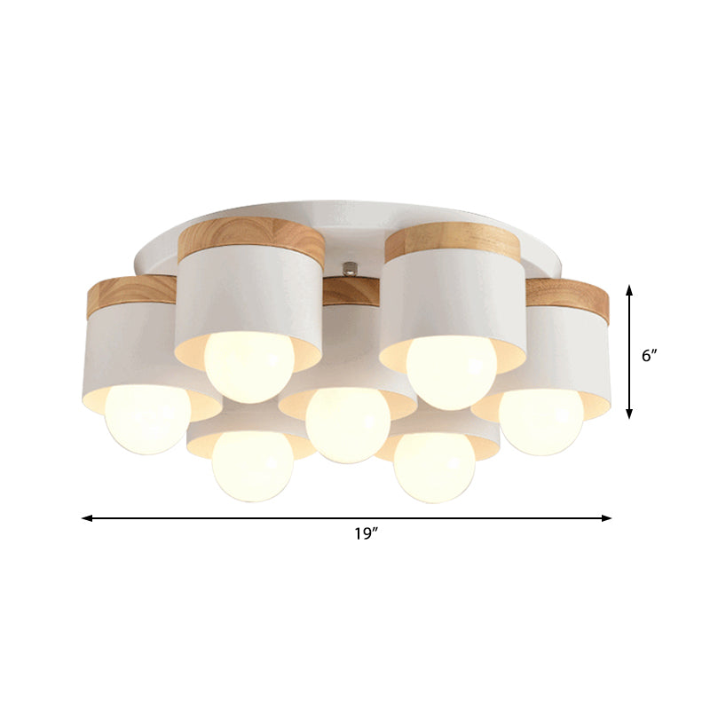 3/7 Heads Cylinder Ceiling Lights Flush Mount Modern Metal Wooden Ceiling Fixture for Indoor Clearhalo 'Ceiling Lights' 'Close To Ceiling Lights' 'Close to ceiling' 'Semi-flushmount' Lighting' 371049