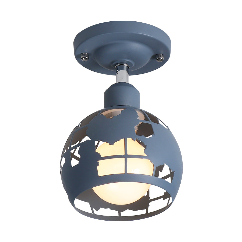 Pink/Yellow/Blue Domed Semi-Flush Light Modern Metal 1 Head Lighting Fixture for Hallway Clearhalo 'Ceiling Lights' 'Close To Ceiling Lights' 'Close to ceiling' 'Semi-flushmount' Lighting' 371052