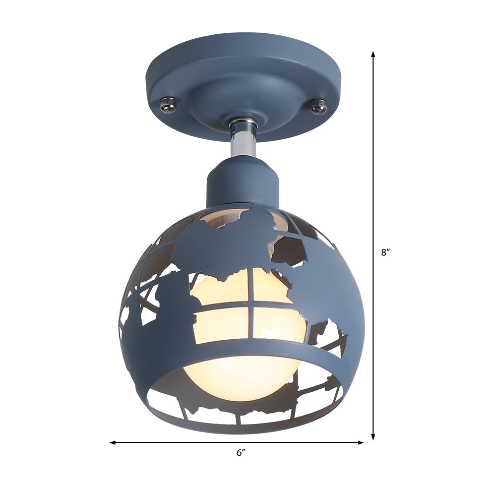 Pink/Yellow/Blue Domed Semi-Flush Light Modern Metal 1 Head Lighting Fixture for Hallway Clearhalo 'Ceiling Lights' 'Close To Ceiling Lights' 'Close to ceiling' 'Semi-flushmount' Lighting' 371053