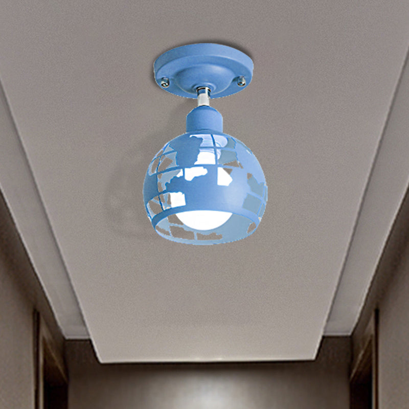 Pink/Yellow/Blue Domed Semi-Flush Light Modern Metal 1 Head Lighting Fixture for Hallway Blue Clearhalo 'Ceiling Lights' 'Close To Ceiling Lights' 'Close to ceiling' 'Semi-flushmount' Lighting' 371054