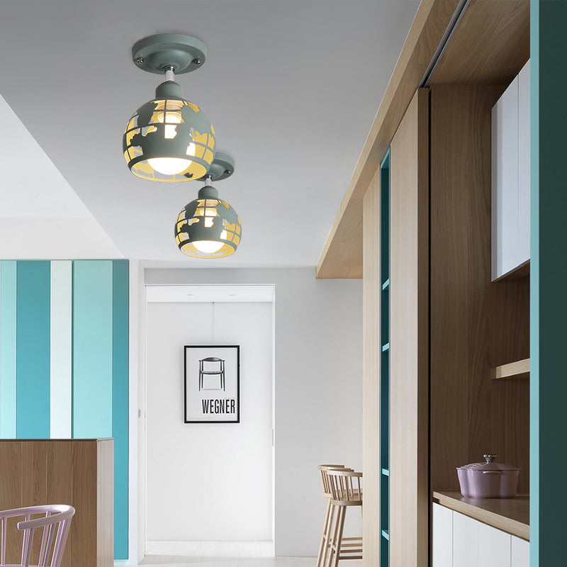 Pink/Yellow/Blue Domed Semi-Flush Light Modern Metal 1 Head Lighting Fixture for Hallway Clearhalo 'Ceiling Lights' 'Close To Ceiling Lights' 'Close to ceiling' 'Semi-flushmount' Lighting' 371058