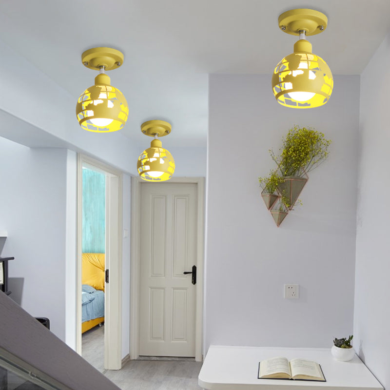 Pink/Yellow/Blue Domed Semi-Flush Light Modern Metal 1 Head Lighting Fixture for Hallway Clearhalo 'Ceiling Lights' 'Close To Ceiling Lights' 'Close to ceiling' 'Semi-flushmount' Lighting' 371061