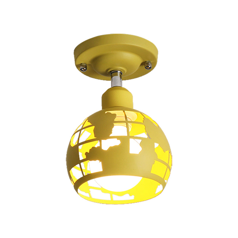 Pink/Yellow/Blue Domed Semi-Flush Light Modern Metal 1 Head Lighting Fixture for Hallway Clearhalo 'Ceiling Lights' 'Close To Ceiling Lights' 'Close to ceiling' 'Semi-flushmount' Lighting' 371062