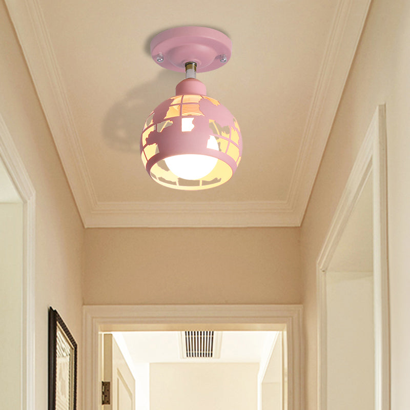 Pink/Yellow/Blue Domed Semi-Flush Light Modern Metal 1 Head Lighting Fixture for Hallway Pink Clearhalo 'Ceiling Lights' 'Close To Ceiling Lights' 'Close to ceiling' 'Semi-flushmount' Lighting' 371063