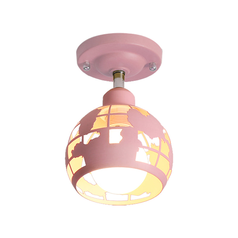 Pink/Yellow/Blue Domed Semi-Flush Light Modern Metal 1 Head Lighting Fixture for Hallway Clearhalo 'Ceiling Lights' 'Close To Ceiling Lights' 'Close to ceiling' 'Semi-flushmount' Lighting' 371065