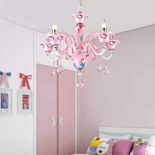 Pink Bell Pendant Light with Crystal & Kitten Cartoon Metal Pendant Light for Girl Bedroom Clearhalo 'Ceiling Lights' 'Chandeliers' Lighting' options 37174