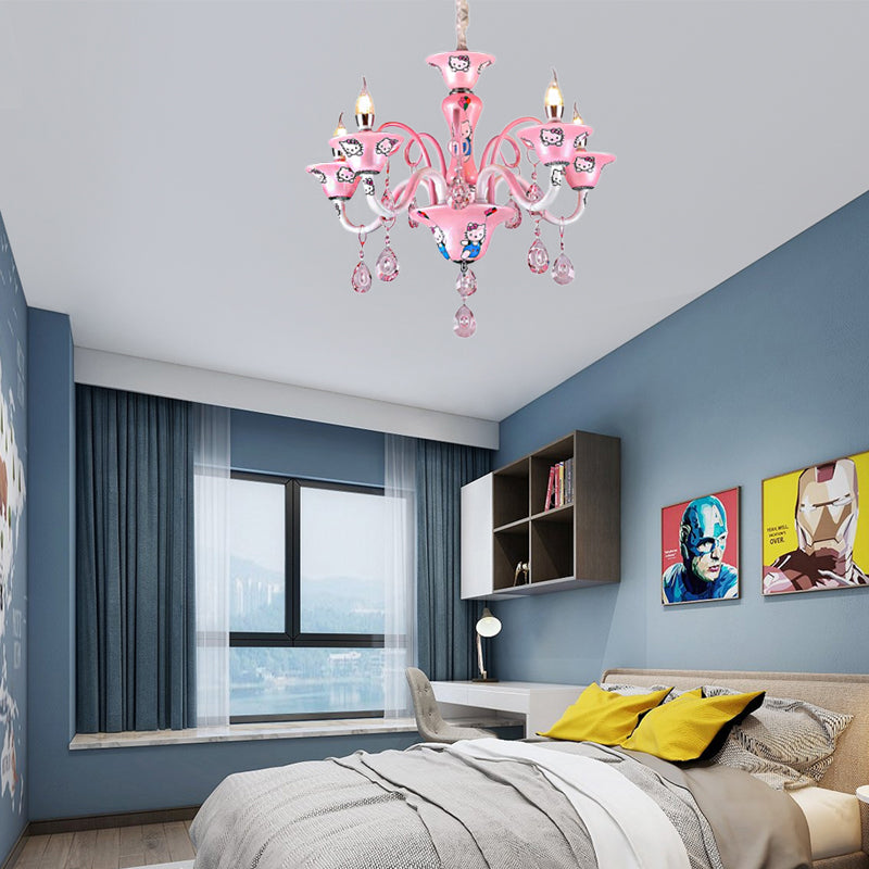 Pink Bell Pendant Light with Crystal & Kitten Cartoon Metal Pendant Light for Girl Bedroom Clearhalo 'Ceiling Lights' 'Chandeliers' Lighting' options 37175