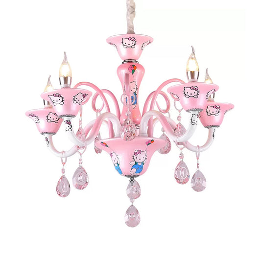 Pink Bell Pendant Light with Crystal & Kitten Cartoon Metal Pendant Light for Girl Bedroom Clearhalo 'Ceiling Lights' 'Chandeliers' Lighting' options 37176
