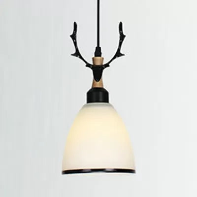 Cloth Shop Antlers Pendant Lamp Opal Glass 1 Bulb Rustic Style Suspension Light Black Dome Clearhalo 'Ceiling Lights' 'Glass shade' 'Glass' 'Pendant Lights' 'Pendants' Lighting' 37206