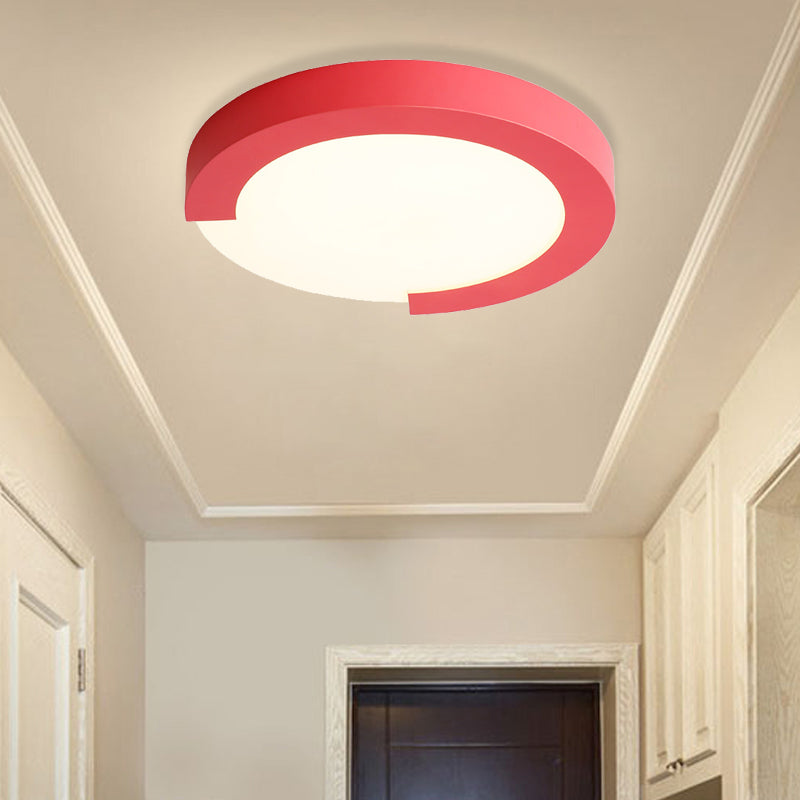 16"/20" Round Flush Mount Ceiling Lights Macaron Acrylic Metal Arc Flush Mount in Black/White/Pink Pink 20" Clearhalo 'Ceiling Lights' 'Close To Ceiling Lights' 'Close to ceiling' 'Flush mount' Lighting' 373020