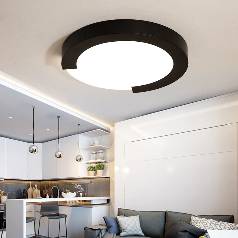 16"/20" Round Flush Mount Ceiling Lights Macaron Acrylic Metal Arc Flush Mount in Black/White/Pink Black 16" Clearhalo 'Ceiling Lights' 'Close To Ceiling Lights' 'Close to ceiling' 'Flush mount' Lighting' 373030