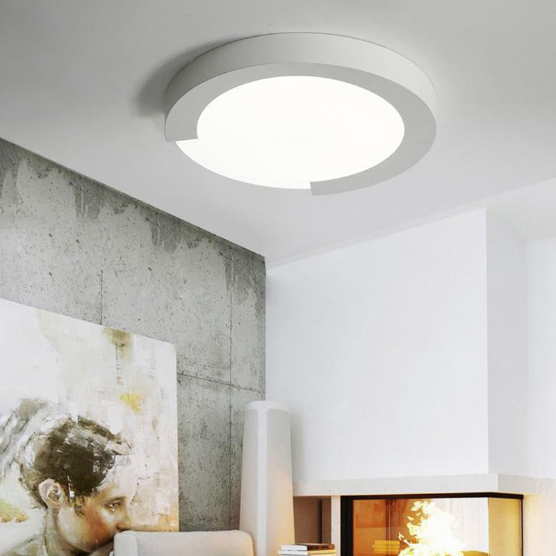 16"/20" Round Flush Mount Ceiling Lights Macaron Acrylic Metal Arc Flush Mount in Black/White/Pink White 16" Clearhalo 'Ceiling Lights' 'Close To Ceiling Lights' 'Close to ceiling' 'Flush mount' Lighting' 373037