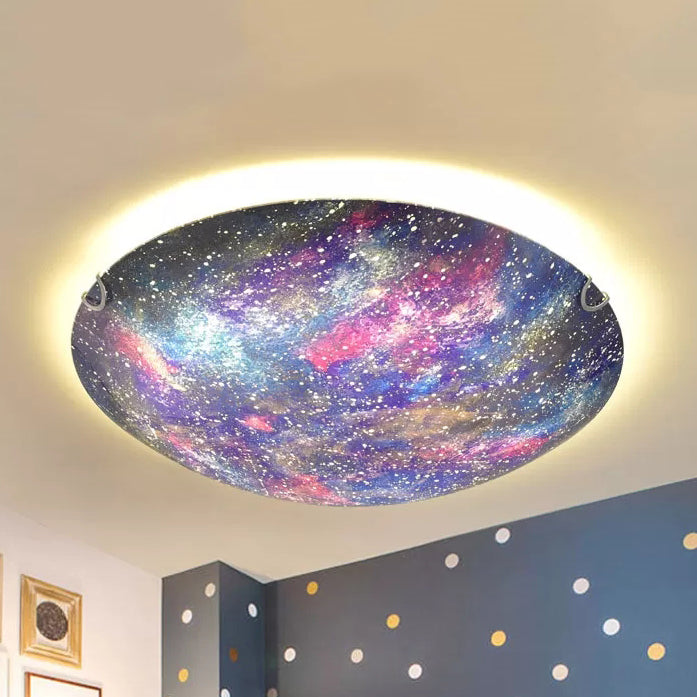 Glass Universe LED Flush Mount Light Romantic Multi-color Ceiling Lamp for Kid Bedroom Clearhalo 'Ceiling Lights' 'Close To Ceiling Lights' 'Close to ceiling' 'Flush mount' Lighting' 37306