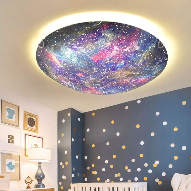 Glass Universe LED Flush Mount Light Romantic Multi-color Ceiling Lamp for Kid Bedroom Blue Warm Clearhalo 'Ceiling Lights' 'Close To Ceiling Lights' 'Close to ceiling' 'Flush mount' Lighting' 37309