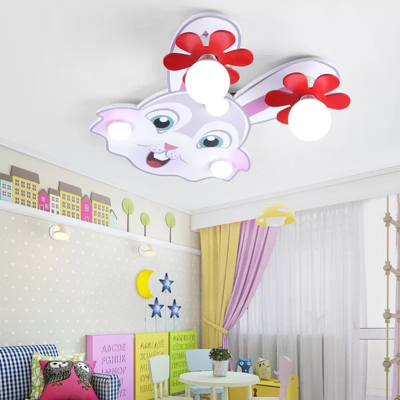 Wood Animal Flush Mount Light 5 Lights Cartoon Ceiling Lamp in Multi-Color for Kid Bedroom Clearhalo 'Ceiling Lights' 'Close To Ceiling Lights' 'Close to ceiling' 'Flush mount' Lighting' 37371