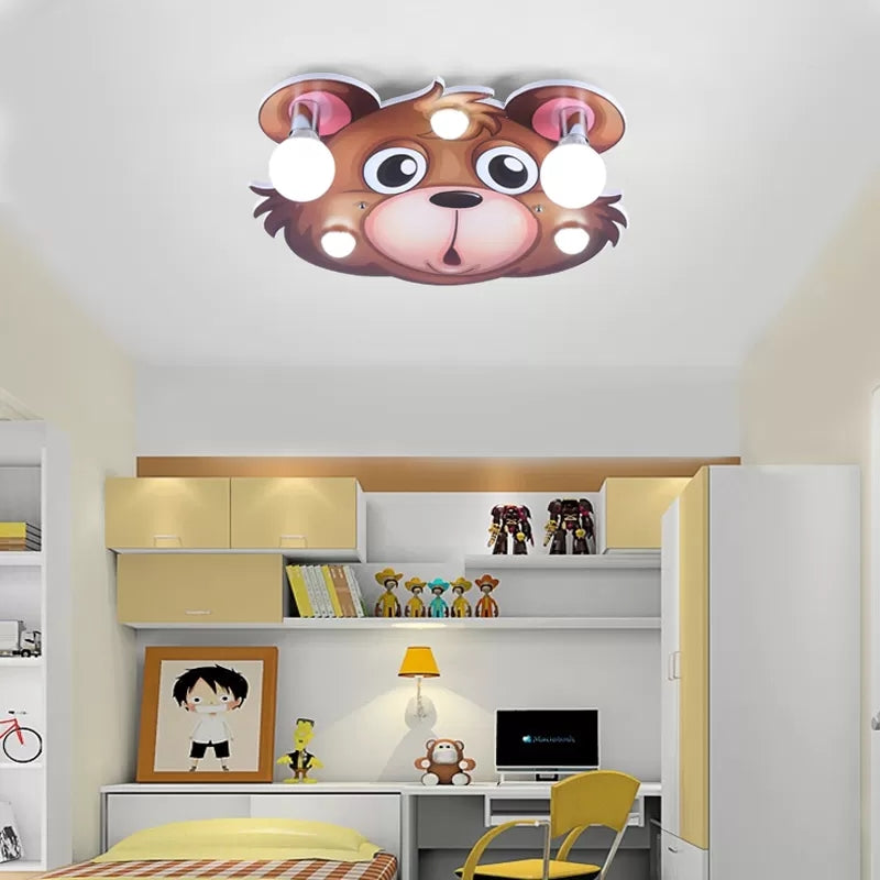 Wood Animal Flush Mount Light 5 Lights Cartoon Ceiling Lamp in Multi-Color for Kid Bedroom Clearhalo 'Ceiling Lights' 'Close To Ceiling Lights' 'Close to ceiling' 'Flush mount' Lighting' 37377