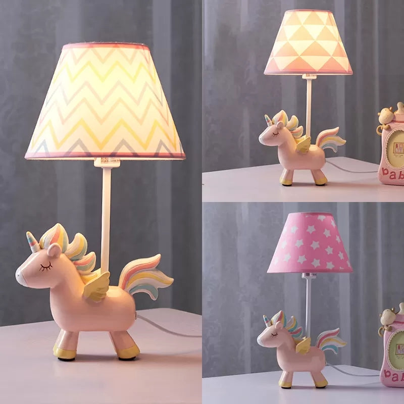 Animal Unicorn Desk Lamp Resin 1 Light Pink Desk Light with Fabric Shade for Girls Bedroom Clearhalo 'Lamps' 'Table Lamps' Lighting' 37394