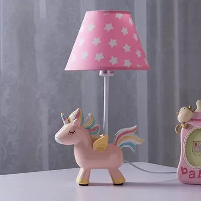 Animal Unicorn Desk Lamp Resin 1 Light Pink Desk Light with Fabric Shade for Girls Bedroom Clearhalo 'Lamps' 'Table Lamps' Lighting' 37399