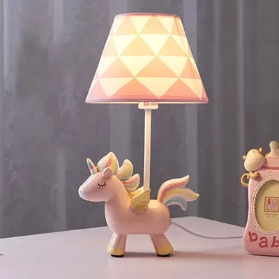 Animal Unicorn Desk Lamp Resin 1 Light Pink Desk Light with Fabric Shade for Girls Bedroom Clearhalo 'Lamps' 'Table Lamps' Lighting' 37400