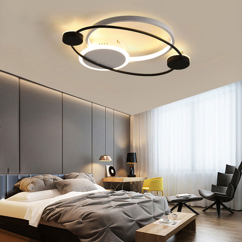 Orbit Integrated Led Flush Light Warm/White Light Metal and Acrylic Nordic Style Flushmount in Black and White/Gray Clearhalo 'Ceiling Lights' 'Close To Ceiling Lights' 'Close to ceiling' 'Flush mount' Lighting' 374603