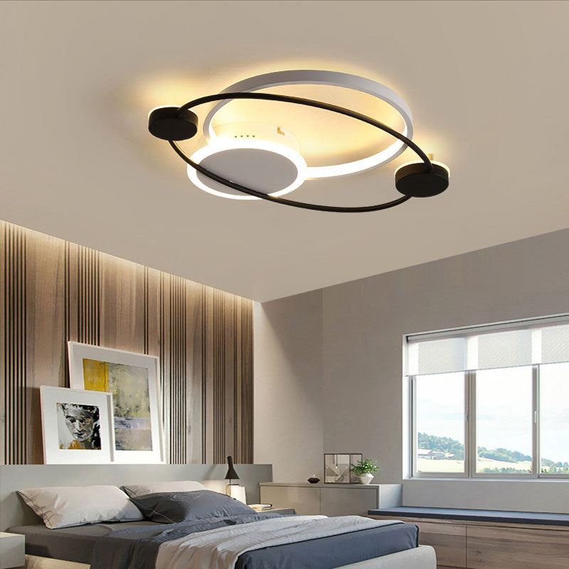 Orbit Integrated Led Flush Light Warm/White Light Metal and Acrylic Nordic Style Flushmount in Black and White/Gray White 25.5" Clearhalo 'Ceiling Lights' 'Close To Ceiling Lights' 'Close to ceiling' 'Flush mount' Lighting' 374606