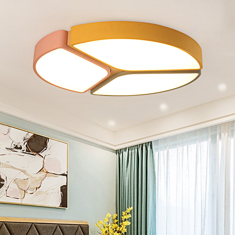 16"/19.5"/23.5" Wide Circular Flushmount Light Macaron Metallic Led Close to Ceiling Light in Warm/White Light Pink-Yellow-Grey Clearhalo 'Ceiling Lights' 'Close To Ceiling Lights' 'Close to ceiling' 'Flush mount' Lighting' 375272