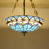 Blue/Sky Blue Glass Bowl Chandelier Light with Scalloped Edge Baroque Style 12"/16"/19.5"/23.5" W Hanging Light in Brass Clearhalo 'Ceiling Lights' 'Close To Ceiling Lights' 'Close to ceiling' 'Glass shade' 'Glass' 'Semi-flushmount' 'Tiffany close to ceiling' 'Tiffany' Lighting' 37581