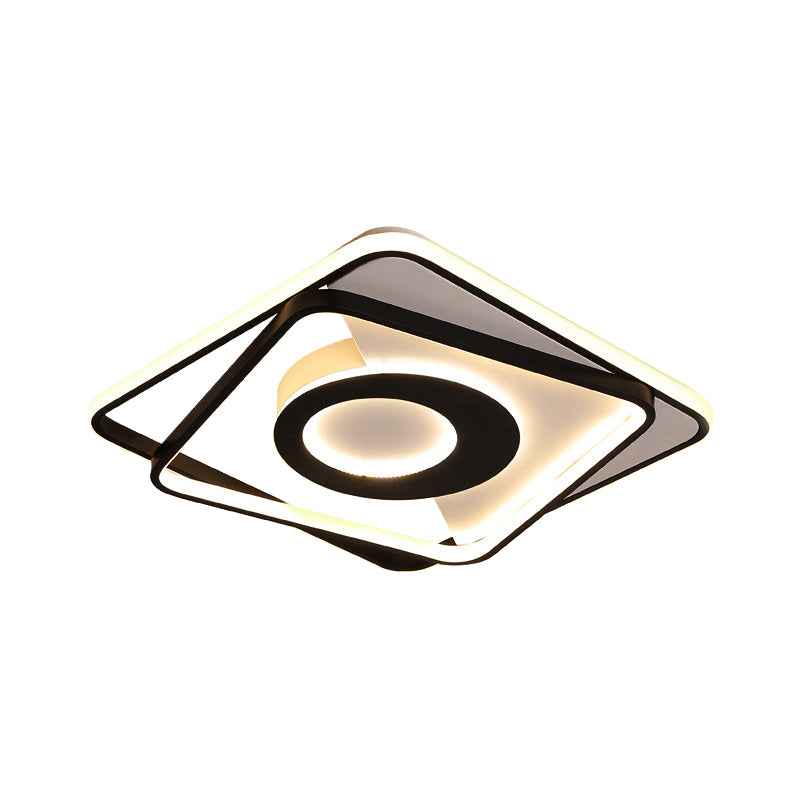 Black and White Square Flushmount Contemporary Metallic Led Indoor Ceiling Light for Bedroom, 16"/19.5"/23.5" W Clearhalo 'Ceiling Lights' 'Close To Ceiling Lights' 'Close to ceiling' 'Flush mount' Lighting' 375874