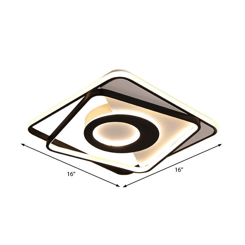 Black and White Square Flushmount Contemporary Metallic Led Indoor Ceiling Light for Bedroom, 16"/19.5"/23.5" W Clearhalo 'Ceiling Lights' 'Close To Ceiling Lights' 'Close to ceiling' 'Flush mount' Lighting' 375875