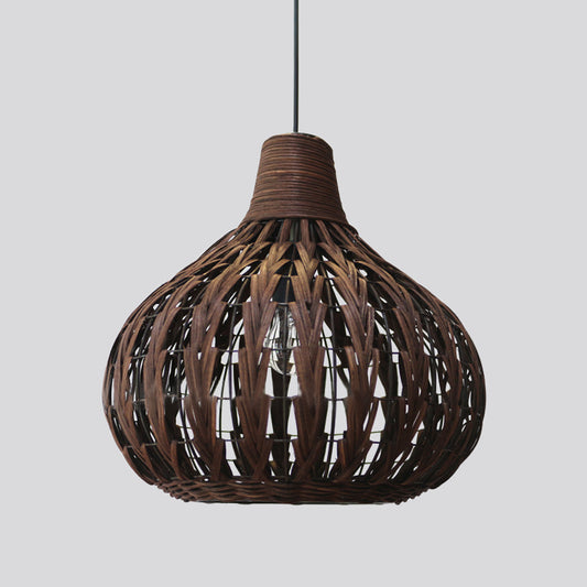 Teardrop Hanging Light Asian Rattan 14"/23.5" Wide 1 Head Coffee Suspended Lighting Fixture Clearhalo 'Ceiling Lights' 'Pendant Lights' 'Pendants' Lighting' 376863