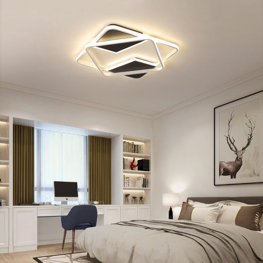 16"/19.5"/23.5"/35.5" W Double Square Ceiling Flush Light Minimalist Metal Led Black and White Ceiling Light in Warm/White Black Clearhalo 'Ceiling Lights' 'Close To Ceiling Lights' 'Close to ceiling' 'Flush mount' Lighting' 376880