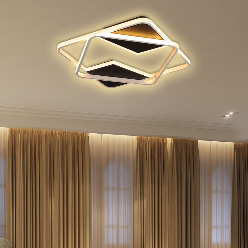 16"/19.5"/23.5"/35.5" W Double Square Ceiling Flush Light Minimalist Metal Led Black and White Ceiling Light in Warm/White Clearhalo 'Ceiling Lights' 'Close To Ceiling Lights' 'Close to ceiling' 'Flush mount' Lighting' 376888