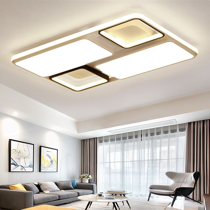 Square/Rectangle Flush Mount Ceiling Light Contemporary Led Flush Lighting in Black/White, 19.5"/45" Wide White 45" Clearhalo 'Ceiling Lights' 'Close To Ceiling Lights' 'Close to ceiling' 'Flush mount' Lighting' 376899