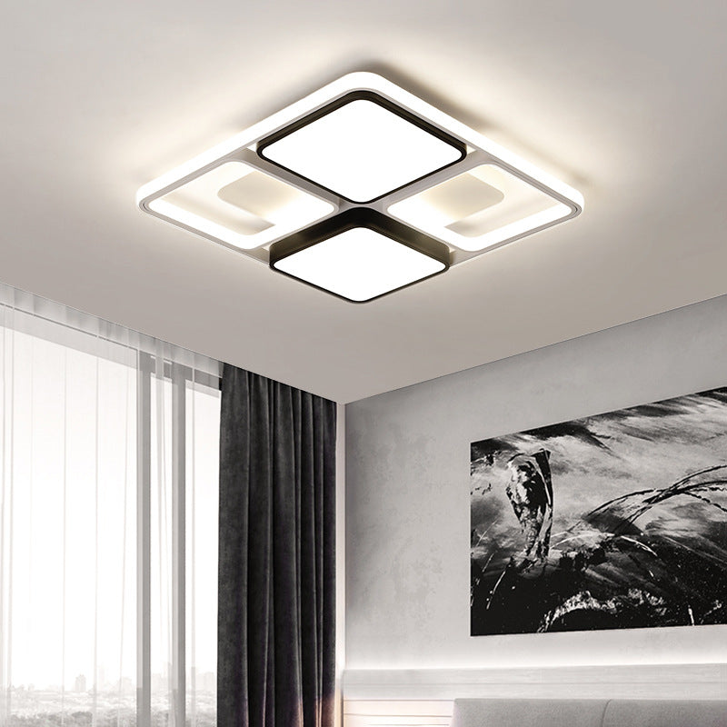 Square/Rectangle Flush Mount Ceiling Light Contemporary Led Flush Lighting in Black/White, 19.5"/45" Wide Black 19.5" Clearhalo 'Ceiling Lights' 'Close To Ceiling Lights' 'Close to ceiling' 'Flush mount' Lighting' 376902