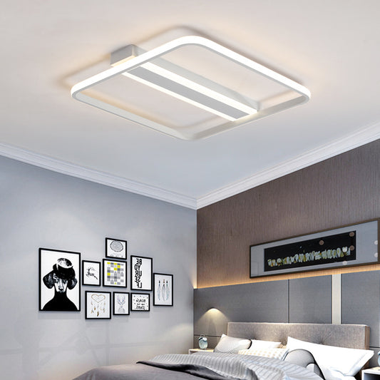 16"/19.5"/23.5" Wide Squared Flushmount Warm/White Light Minimalist Metal Led Flush Ceiling Light with Linear Canopy White White Clearhalo 'Ceiling Lights' 'Close To Ceiling Lights' 'Close to ceiling' 'Flush mount' Lighting' 376914