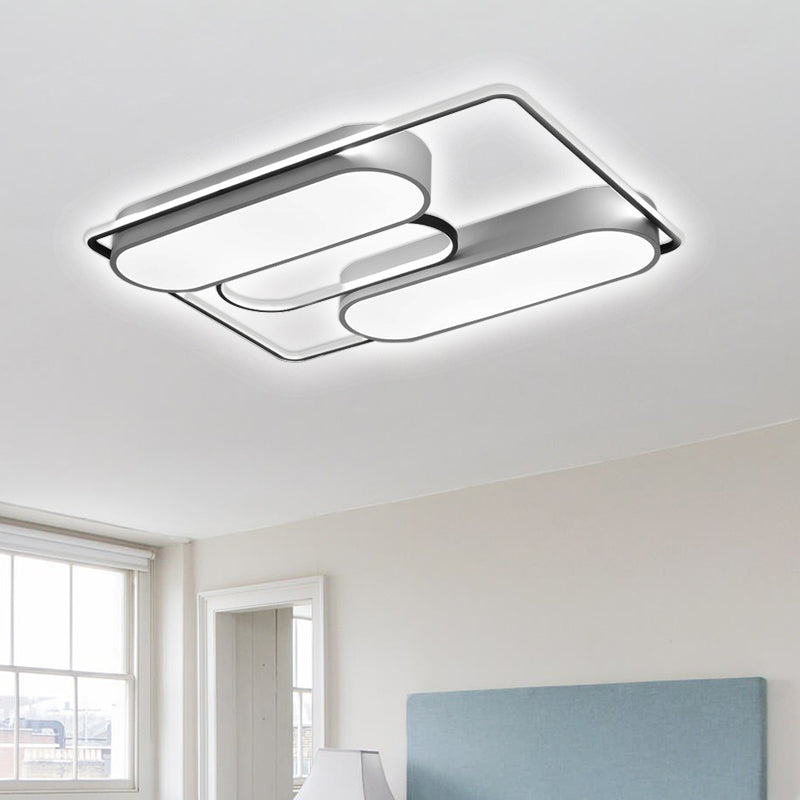 37.5"/40" W White Rectangular Flush Ceiling Light Modernism Metal Flushmount Lighting with Acrylic Diffuser White 40" Clearhalo 'Ceiling Lights' 'Close To Ceiling Lights' 'Close to ceiling' 'Flush mount' Lighting' 376949