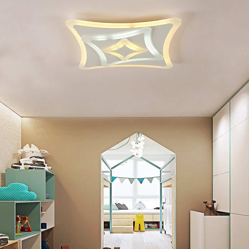 Contemporary Curved Square Ceiling Mount Light Acrylic Ceiling Lamp in White for Kid Bedroom White Clearhalo 'Ceiling Lights' 'Close To Ceiling Lights' 'Close to ceiling' 'Flush mount' Lighting' 377002