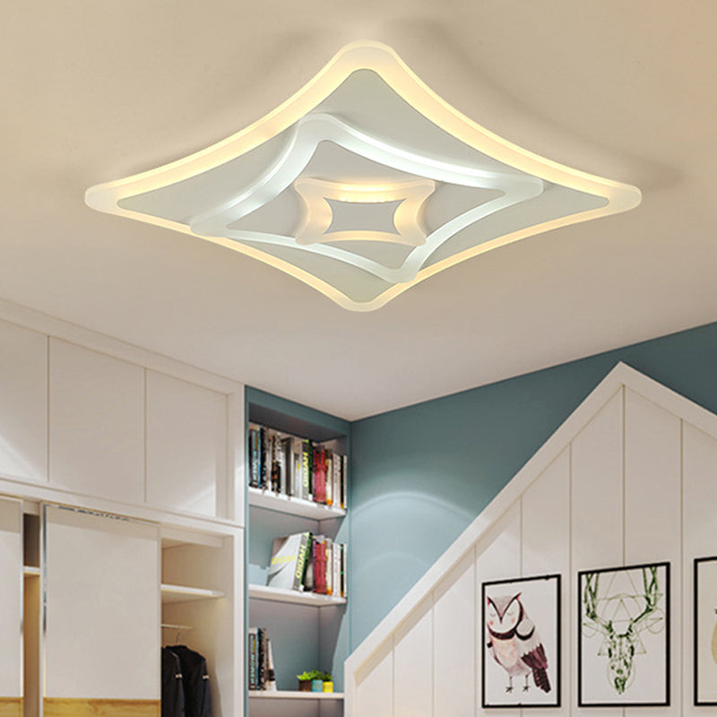 Contemporary Curved Square Ceiling Mount Light Acrylic Ceiling Lamp in White for Kid Bedroom Clearhalo 'Ceiling Lights' 'Close To Ceiling Lights' 'Close to ceiling' 'Flush mount' Lighting' 377003