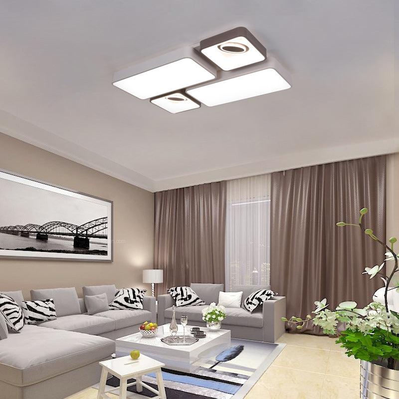 Modern White LED Flush Mount Light with Rectangle and Square Shade Acrylic Ceiling Lamp for Living Room White 36" Clearhalo 'Ceiling Lights' 'Close To Ceiling Lights' 'Close to ceiling' 'Flush mount' Lighting' 377078