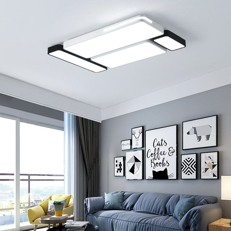 Simple Rectangle Ceiling Mount Light Acrylic Slim LED Ceiling Lamp in Black and White/White for Study Room White-Black 35.5" Clearhalo 'Ceiling Lights' 'Close To Ceiling Lights' 'Close to ceiling' 'Flush mount' Lighting' 377130